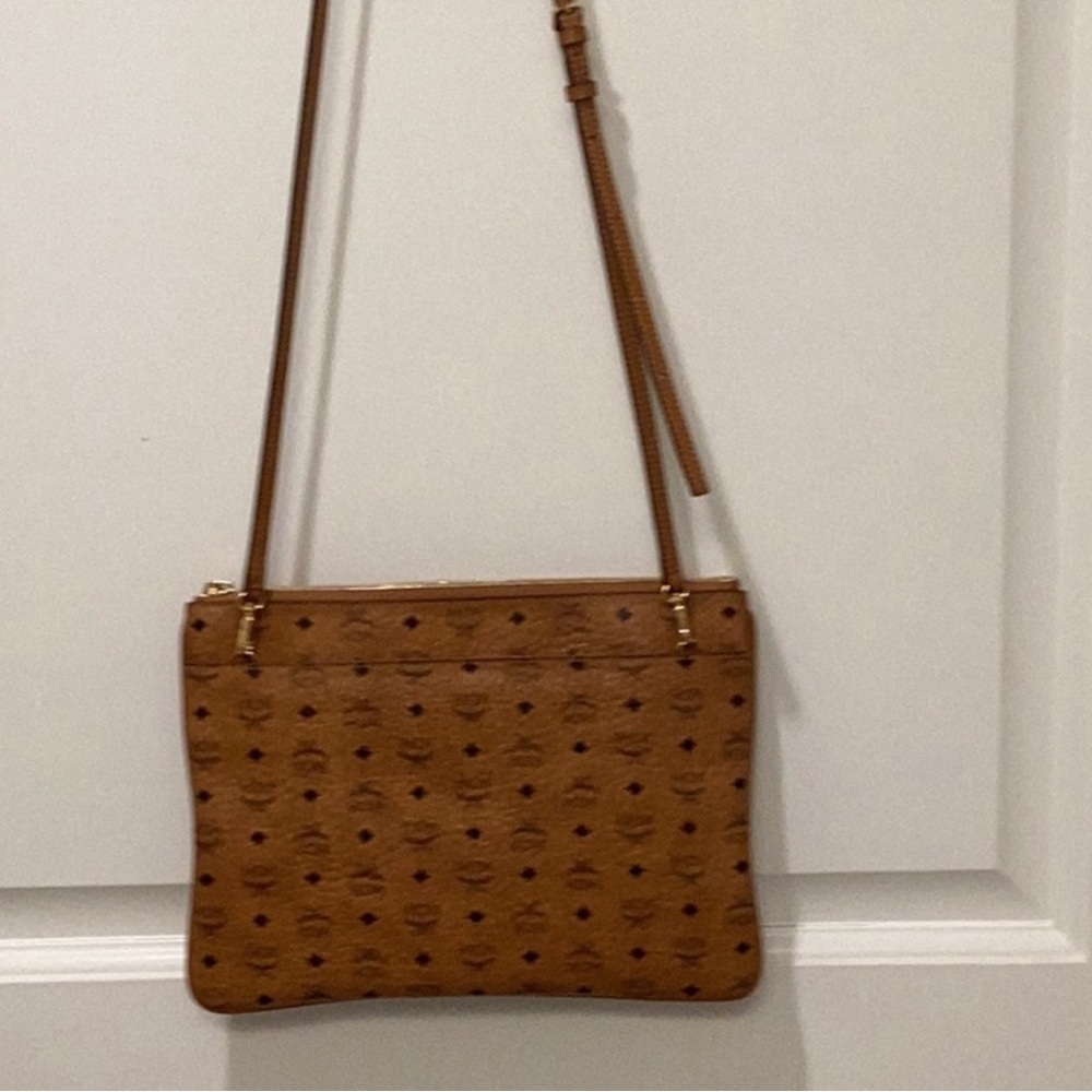 MCM Brown Crossbody Bag sizing medium 

 11"W x 1"D x 8"H